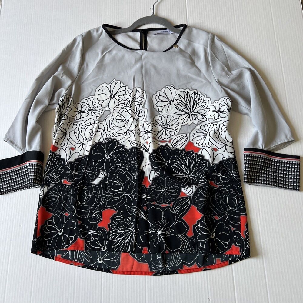 RINA SCIMENTO Sz M Gray Black Red Shirt Blouse  Made in Italy NWOT/Great gift